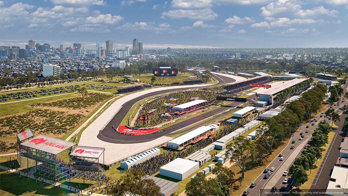 Il nuovo circuito urbano di Adelaide per la MotoGP 2027, con 15 curve e 4,13 km, in costruzione con investimento di 96 milioni di dollari